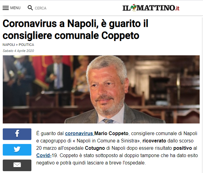 Coronavirus a Napoli, è guarito il consigliere comunale Coppeto da Il Mattino
